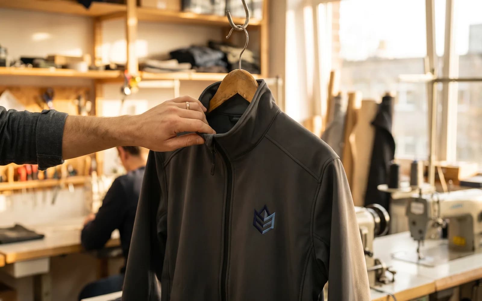 Softshelljacke mit gesticktem fiktivem Firmenlogo