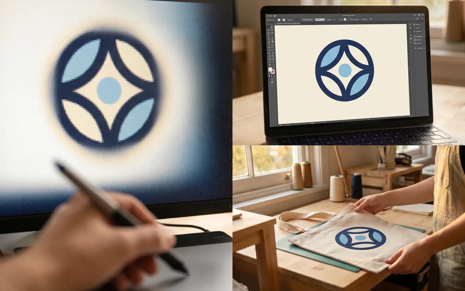 Vorher-Nachher: KI-generiertes Pixellogo und druckfähige Vektordatei in Flächenfarben